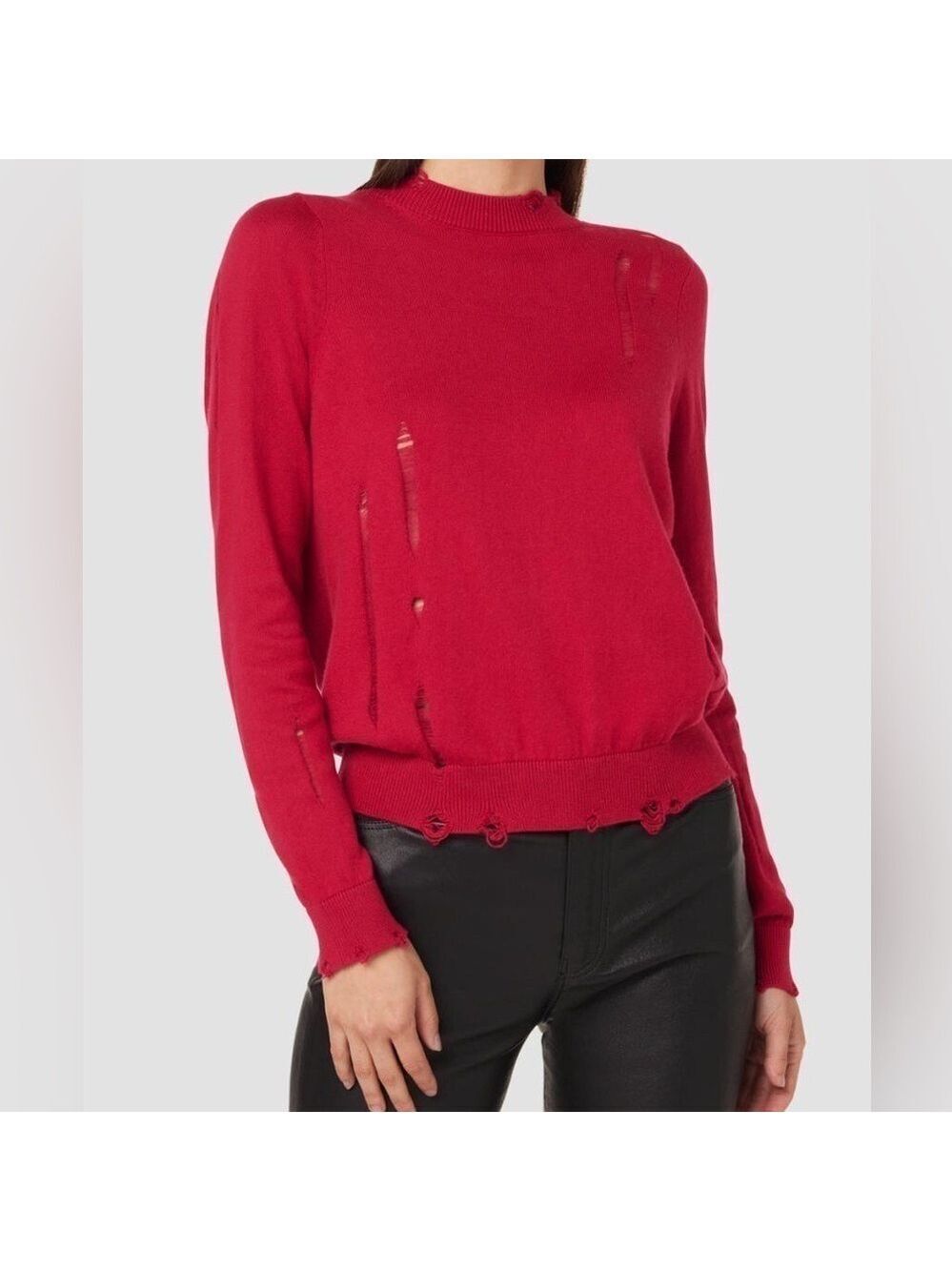 Hudson Red Distressed Twist Back Cashmere Blend Sweater XS